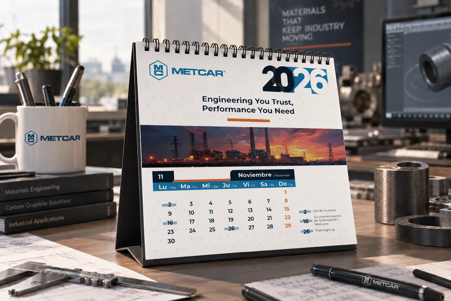 Un calendario con la marca Metcar